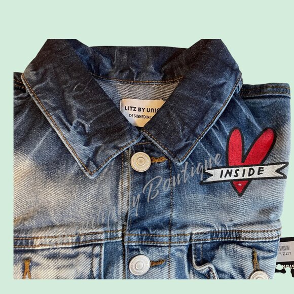 Acid Washed Pulp Fiction Graffiti Classic Cotton Denim Blue Jean Moto Jacket - Picture 4 of 9